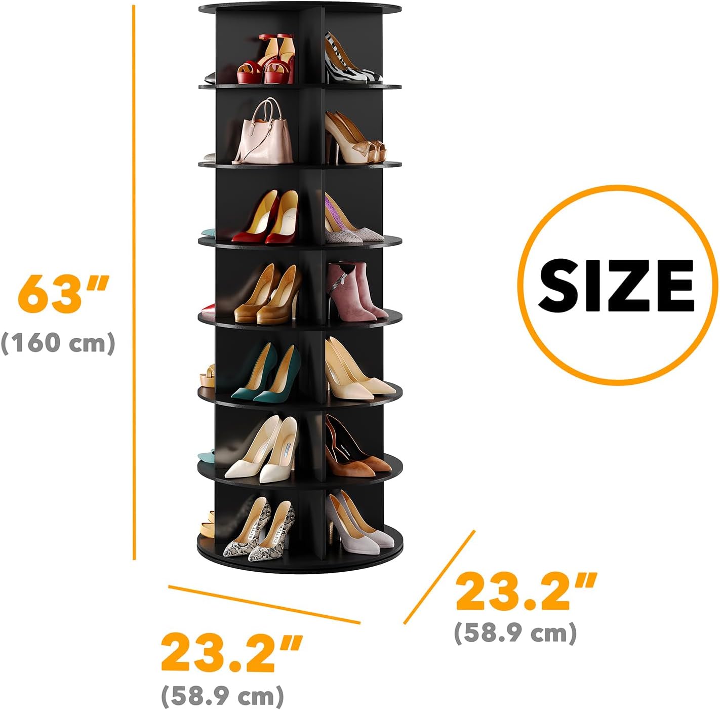 Black 7-Tier Rotating Shoe Rack for Closet