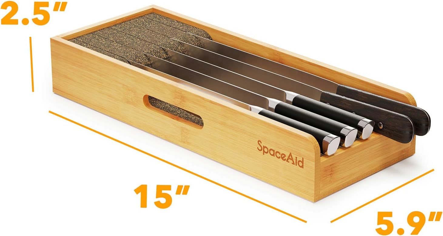SpaceAid® Bamboo Plastic Lid Organizer for Kitchen
