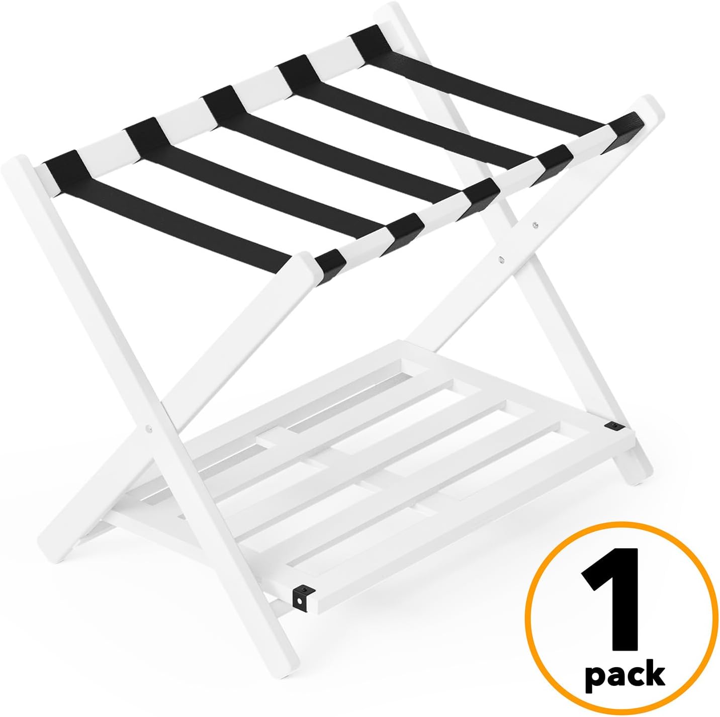 Fully Assembled Bamboo Foldable Luggage Rack with Storage Shelf, White