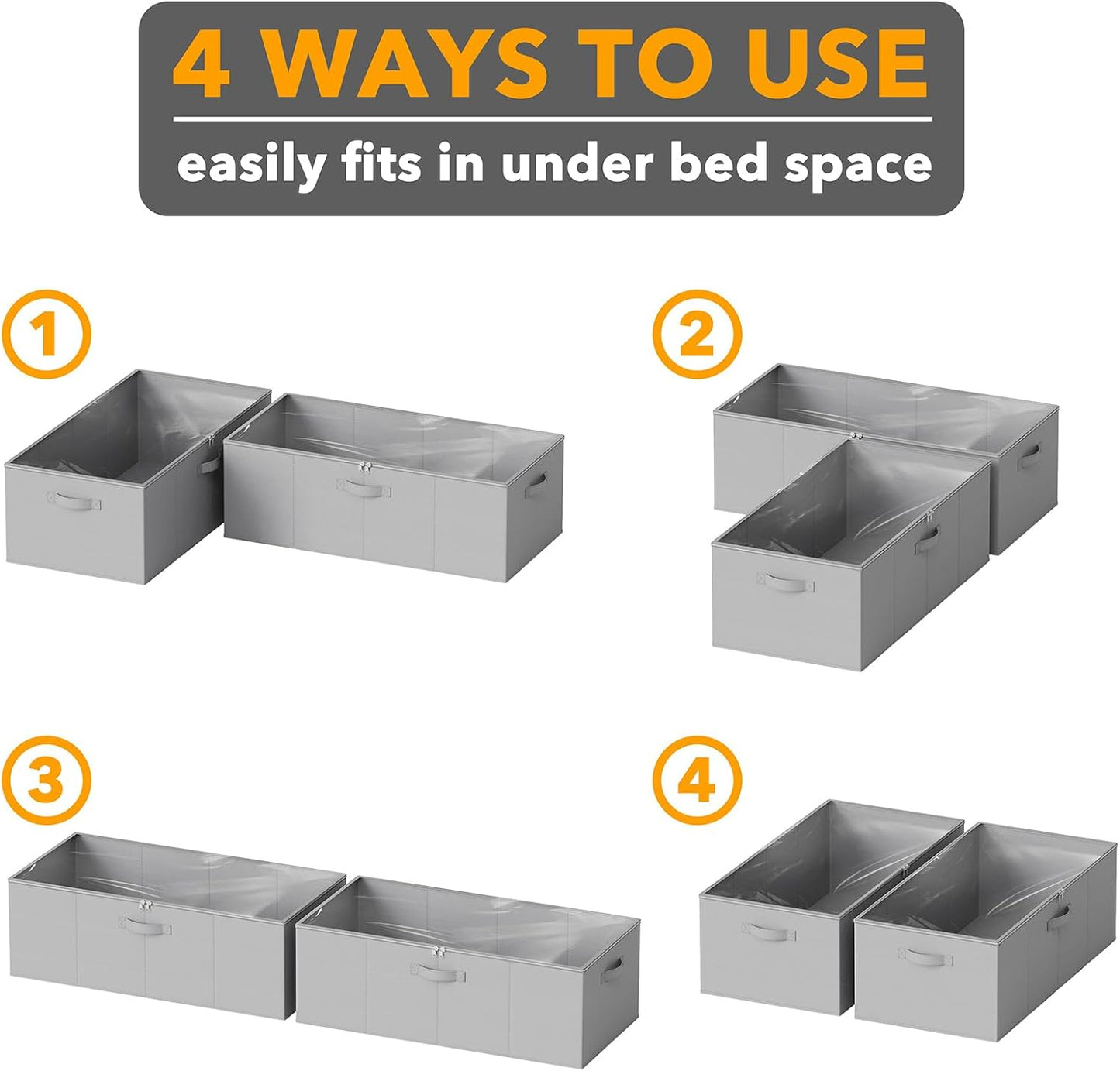 2 Pack 10" High Under Bed Storage Bins with Lids gray