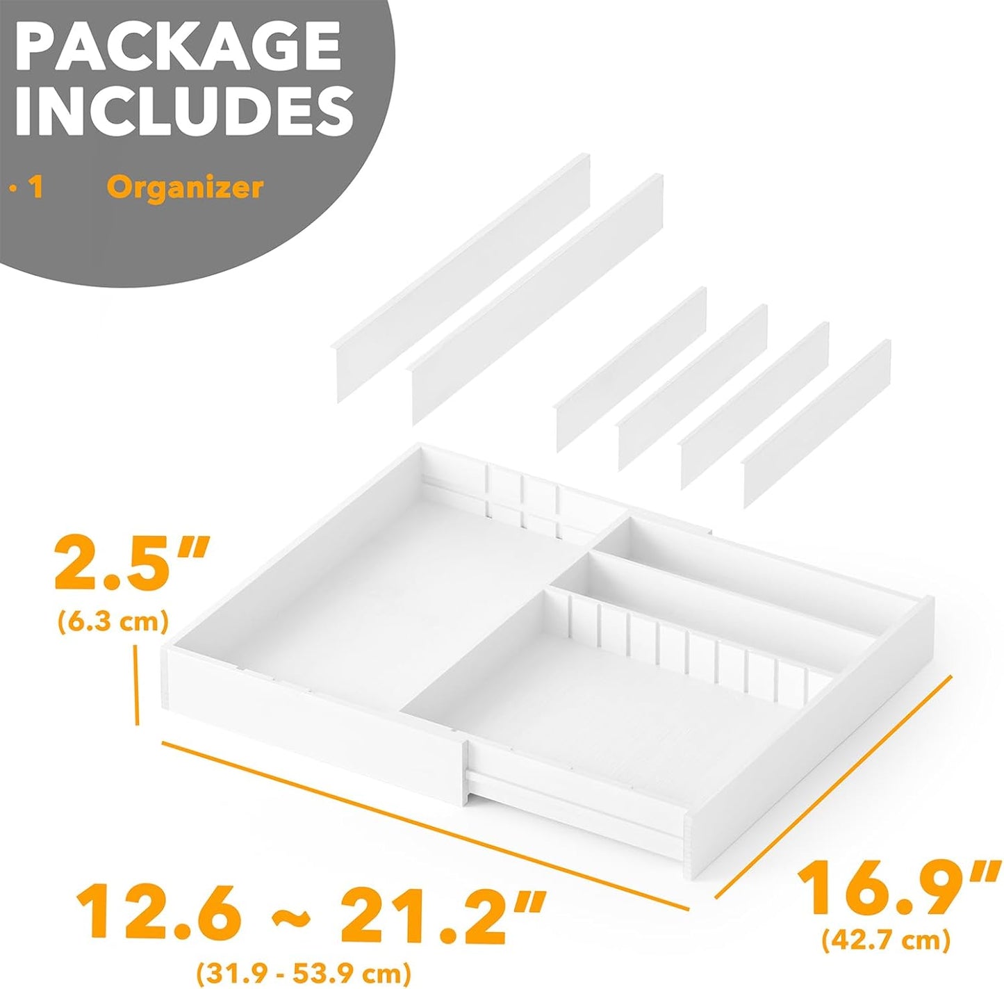 Expandable Kitchen Utensil Organizer 2.5" High White