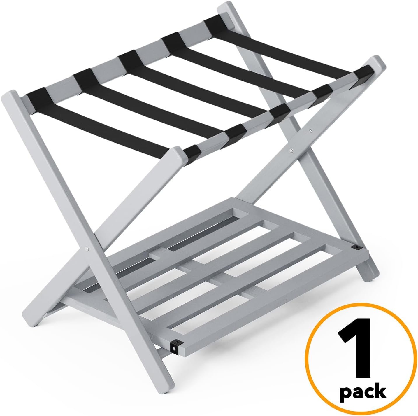 Fully Assembled Bamboo Foldable Luggage Rack with Storage Shelf, Gray