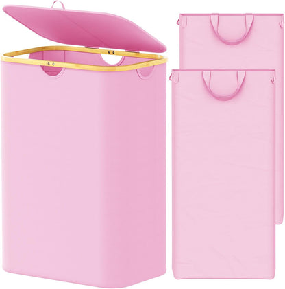 Double Laundry Hamper with Lid pink