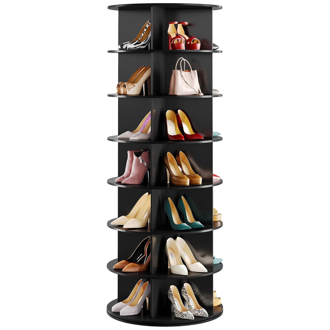 Black 7-Tier Rotating Shoe Rack for Closet