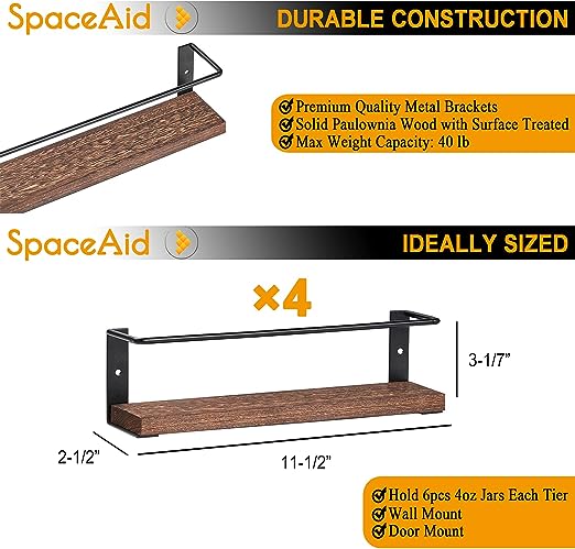 Wooden Wall Mount Spice Rack