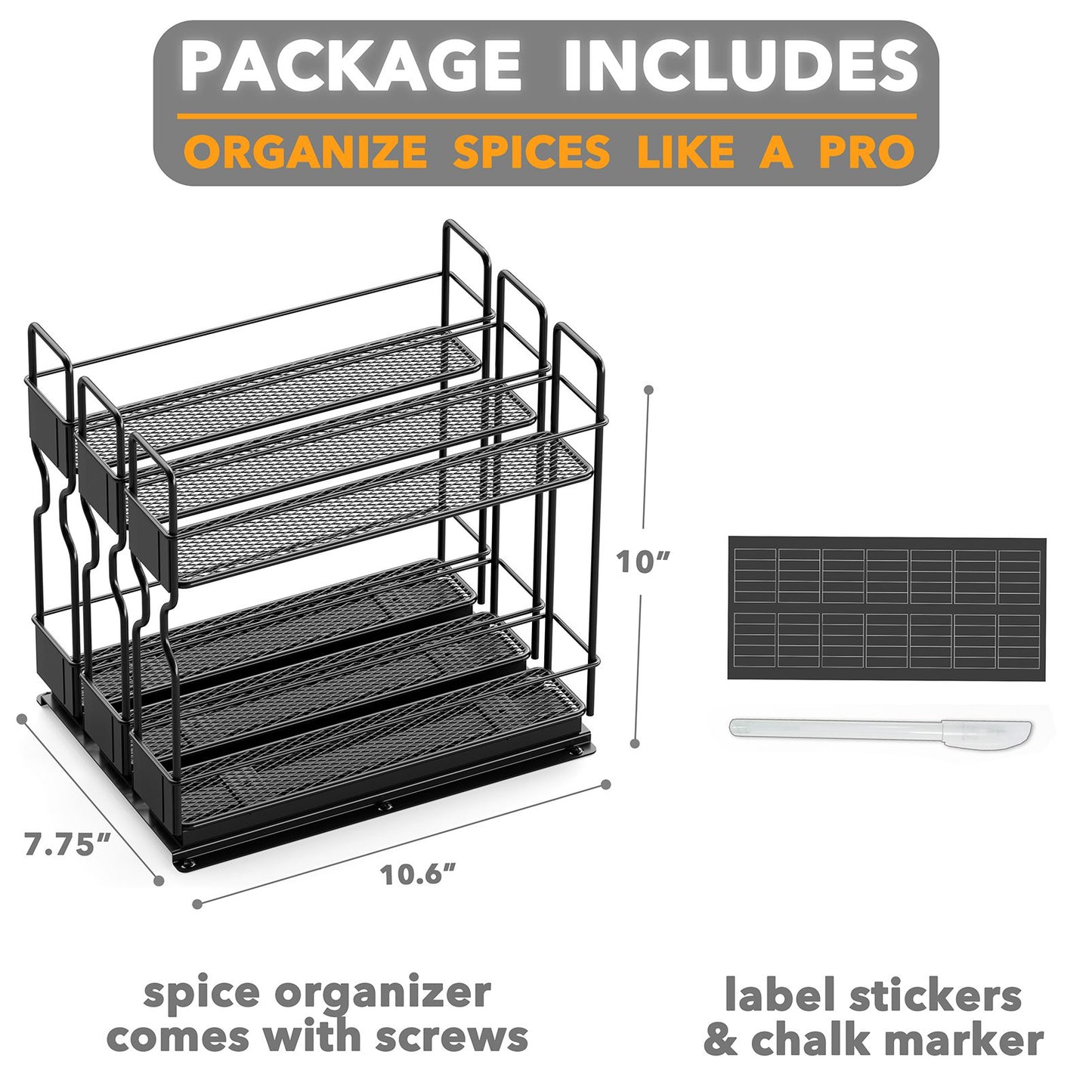 SpaceAid Pull Out Spice Rack Organizer for Cabinet, Heavy Duty Slide Out  Seasoning Kitchen Organizer, Cabinet Organizer, with Labels and Chalk  Marker
