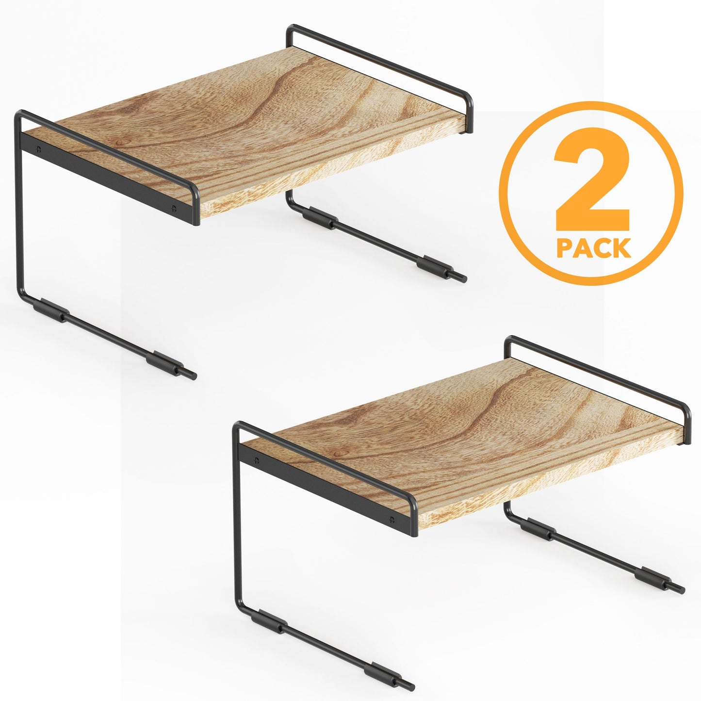 SpaceAid Cabinet Shelf Organizers 2 Pack, Kitchen Counter Organizer Rack, Metal and Wood, 13" Wide