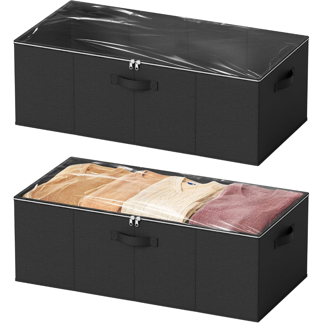 2 Pack 10" High Under Bed Storage Bins with Lids black