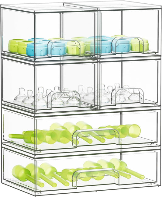 SpaceAid Baby Bottle Storage Organizer – Clear Acrylic Container with Drawers, 6 Pack, 4S2L, 15.6"H