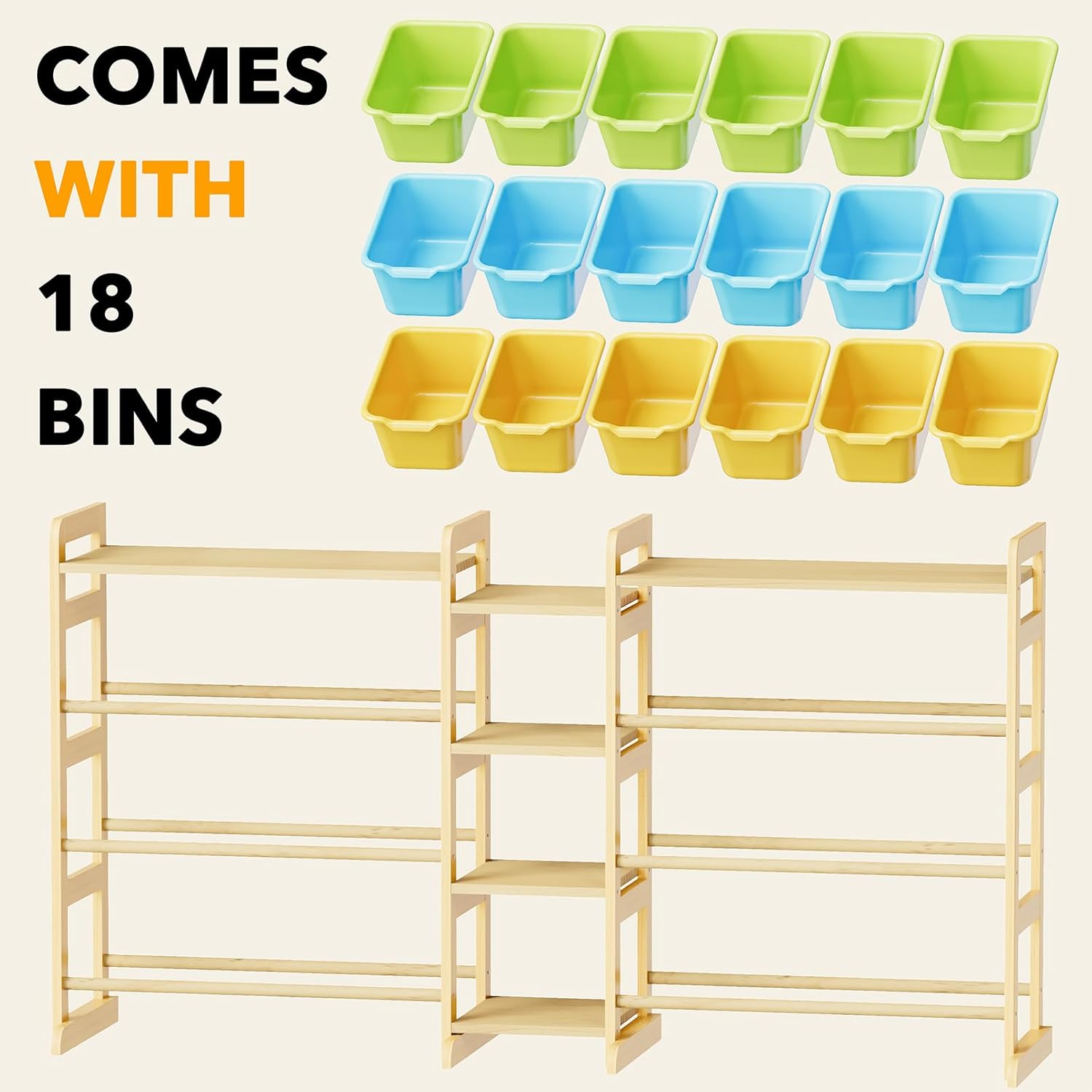 SpaceAid Large Toy Storage Organizer with 6 Shelves and 18 Bins, Book Shelf Organizers Storage Bookshelf, Kids Bin Shelf Box Bookcase for Bedroom Playroom Organization Room Decor, White
