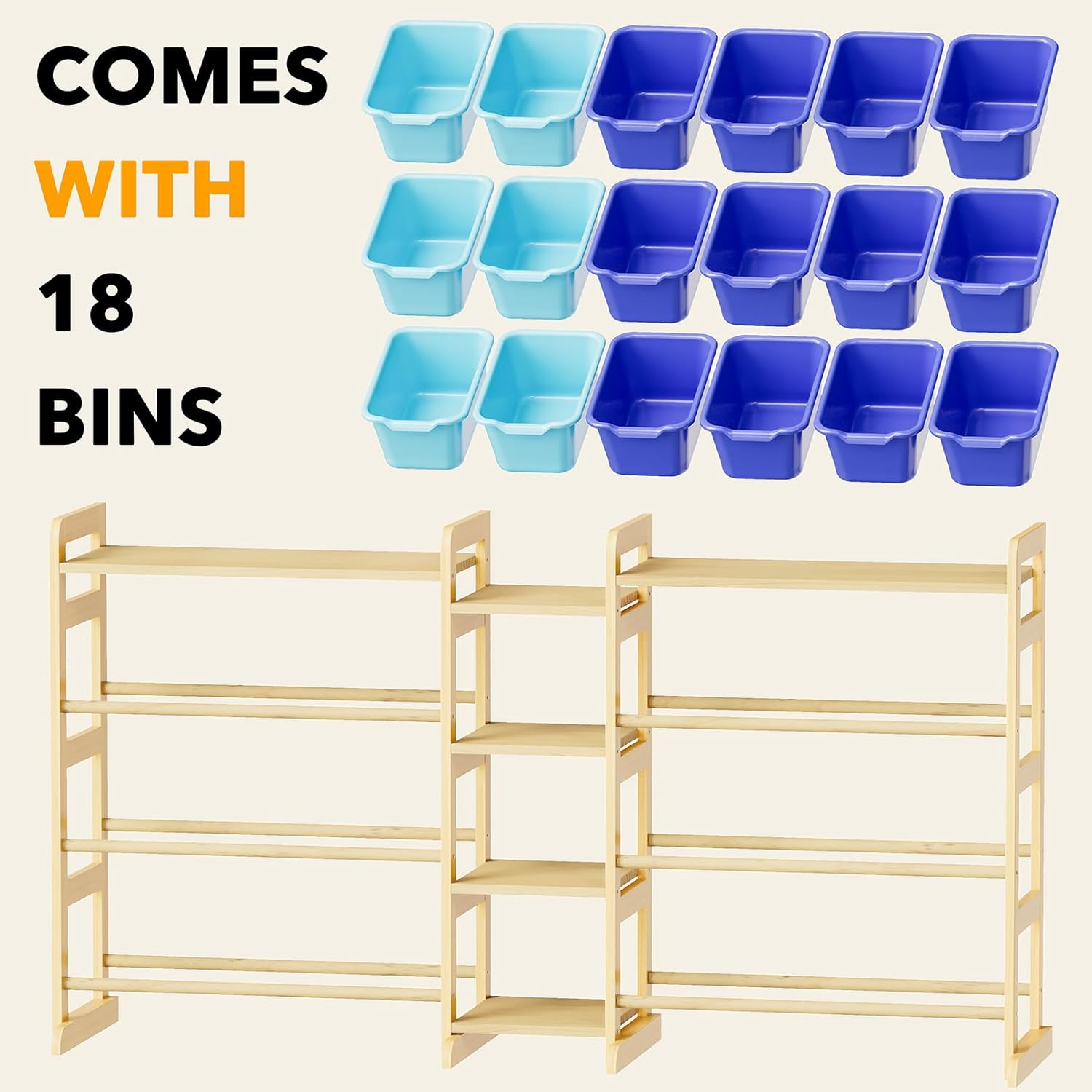 SpaceAid Large Toy Storage Organizer with 6 Shelves and 18 Bins, Book Shelf Organizers Storage Bookshelf, Kids Bin Shelf Box Bookcase for Bedroom Playroom Organization Room Decor, White