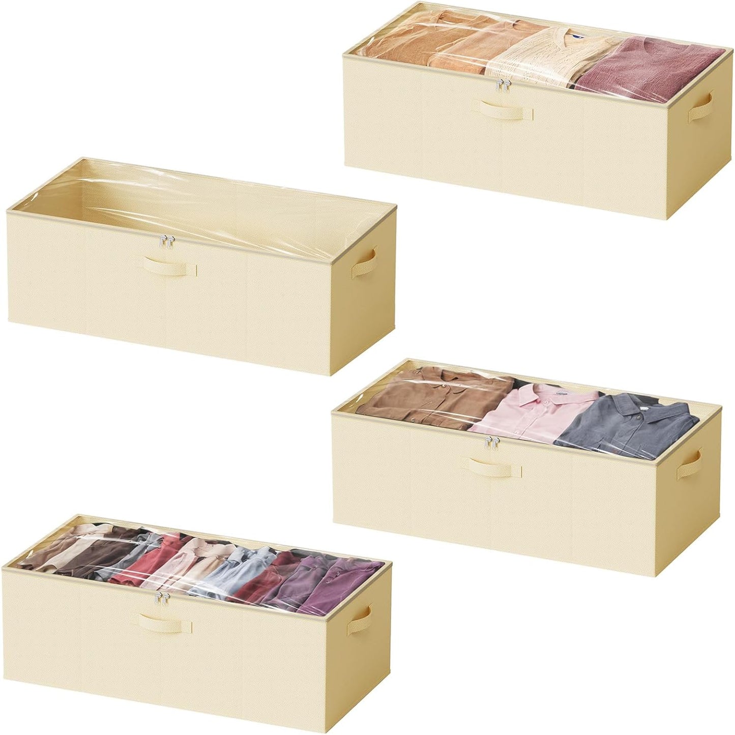 4 Pack 10" High Under Bed Storage Bins with Lids beige