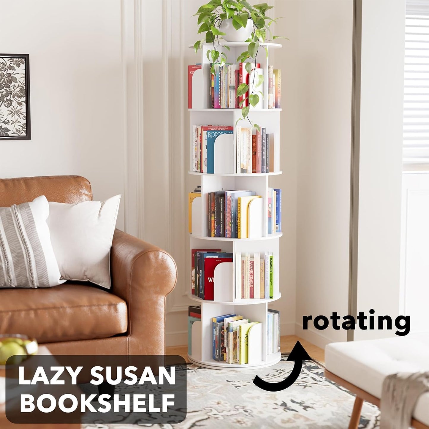 Cross Style 5 Tier Rotating Bookshelf