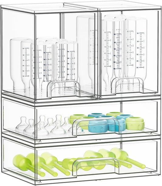 SpaceAid Acrylic Baby Bottle Storage Organizer – Stackable Clear Drawers, 4 Pack, 2M2L, 14.4" H