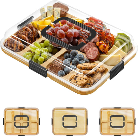 SpaceAid Bamboo Charcuterie Board with Lid 8 Compartments