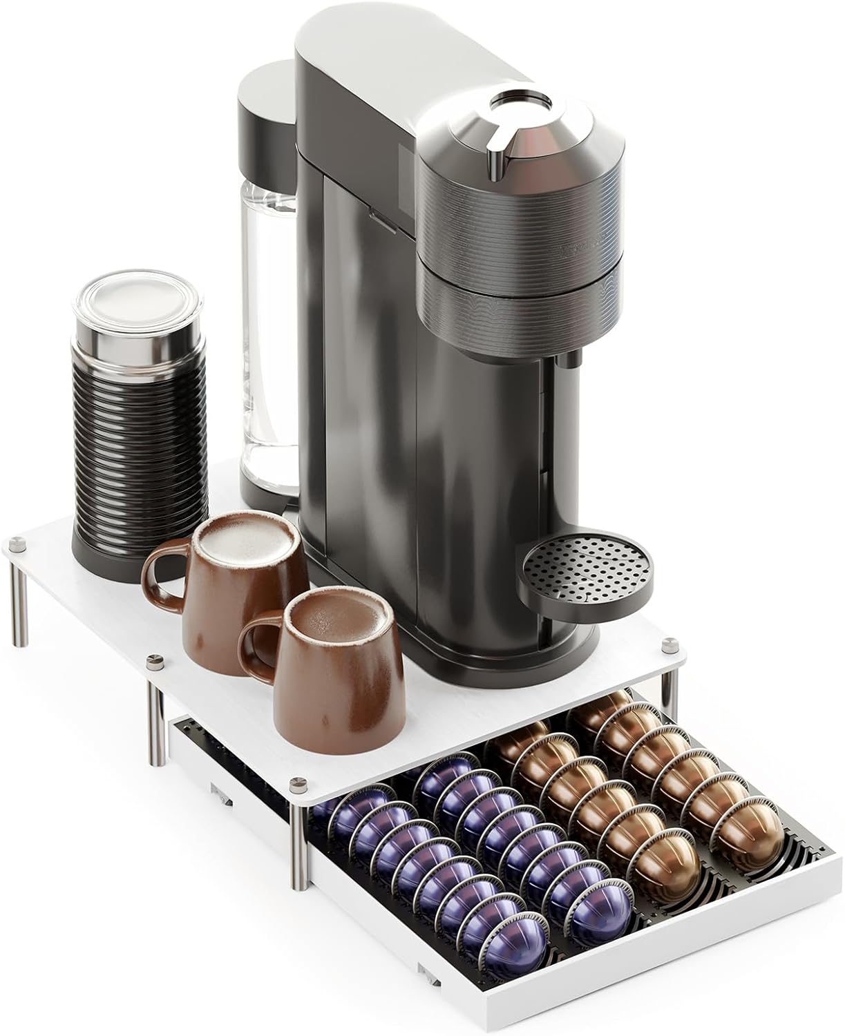 SpaceAid Coffee Pod Holder Drawer for Nespresso Vertuo, Bamboo & Metal Under-Coffee-Machine Organizer, Fits 40 Large or 56 Small Pods