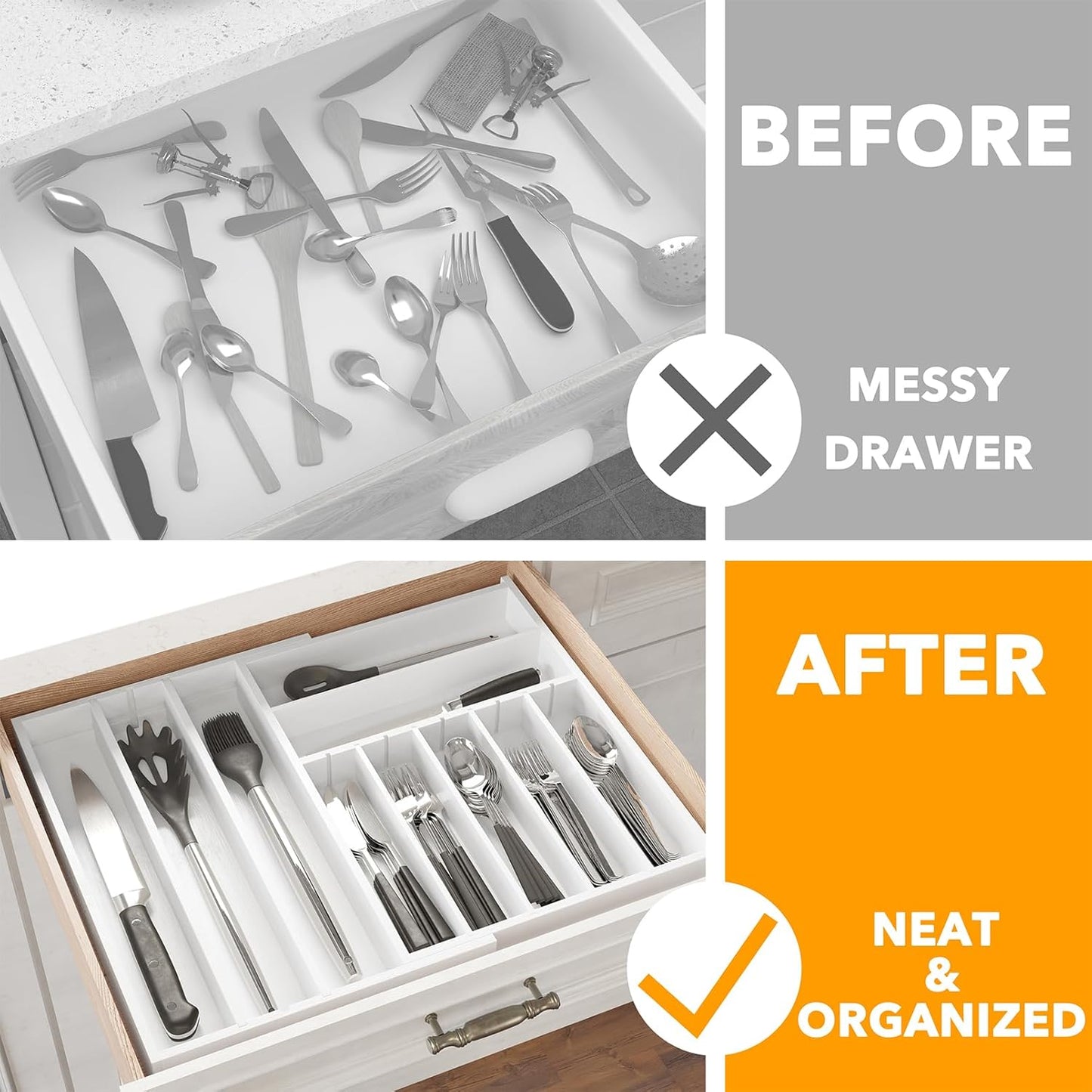 Expandable Kitchen Utensil Organizer 2.5" High White