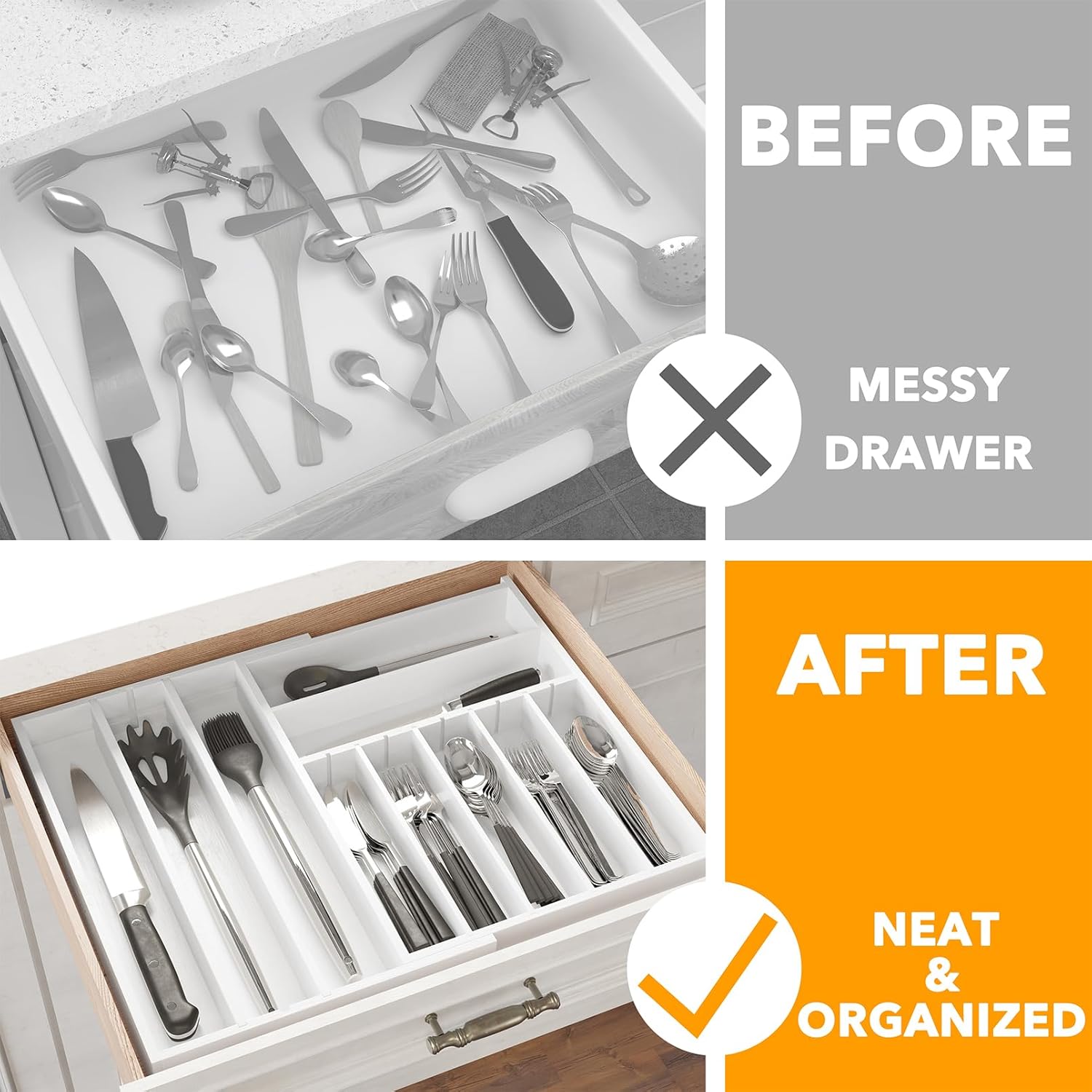 Expandable Kitchen Utensil Organizer 2.5" High White