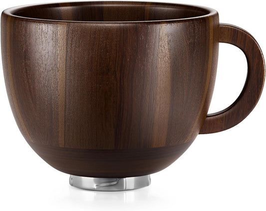 Wooden mug with a metal base on a white background