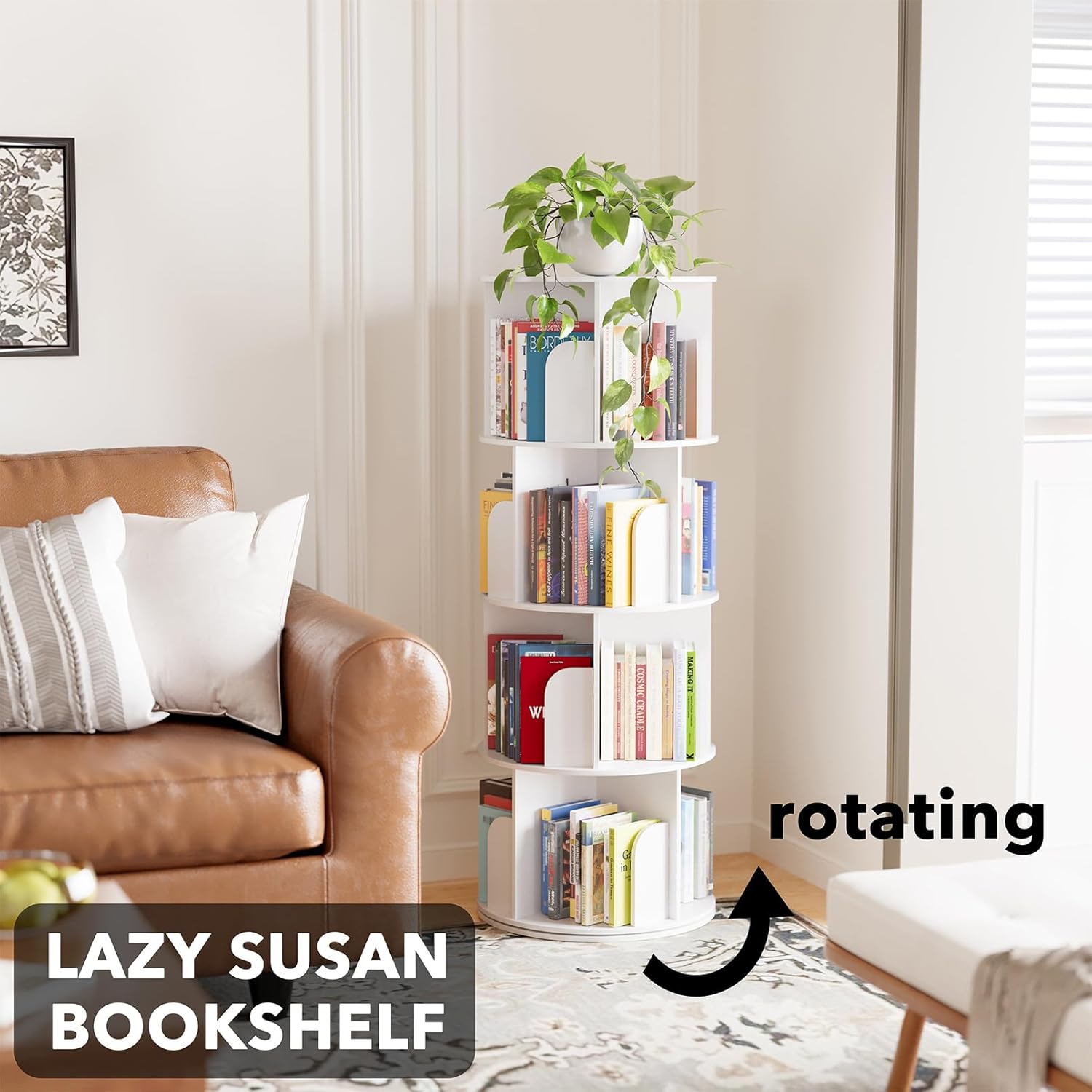 Cross Style 4 Tier Rotating Bookshelf