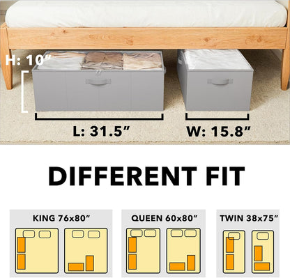 2 Pack 10" High Under Bed Storage Bins with Lids gray