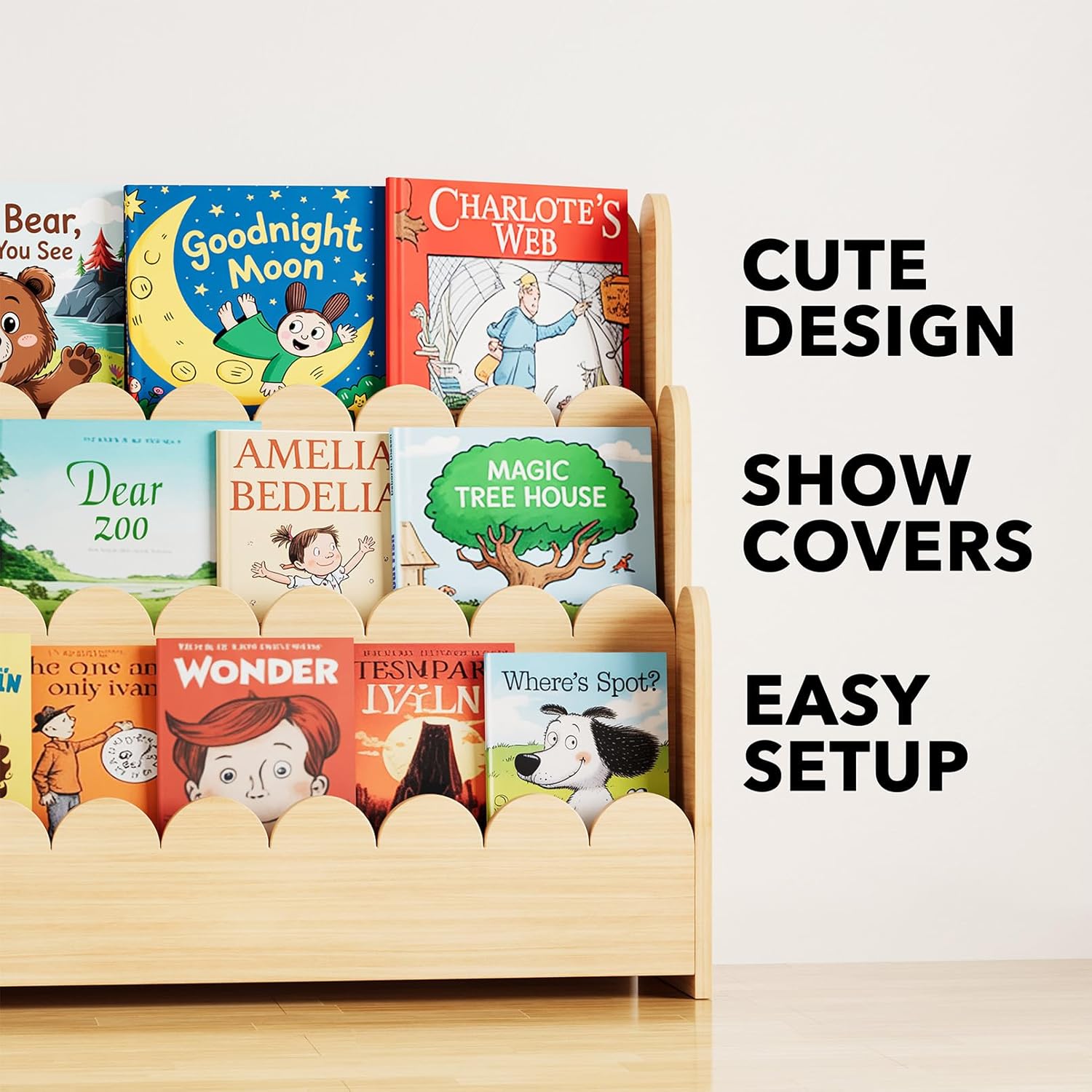 montessori bookshelf wooden front facing book display for toddlers