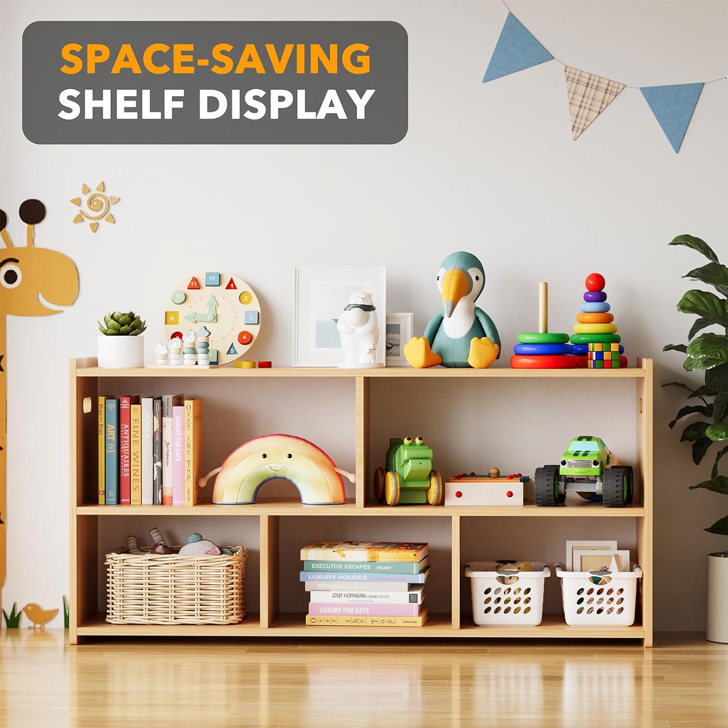 Kids Bookshelf with 5 Compartments