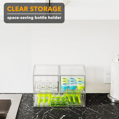 SpaceAid Baby Bottle Drawer Organizer – Stackable Clear Acrylic Station, 3 Pack, 2S1L, 7.8"H