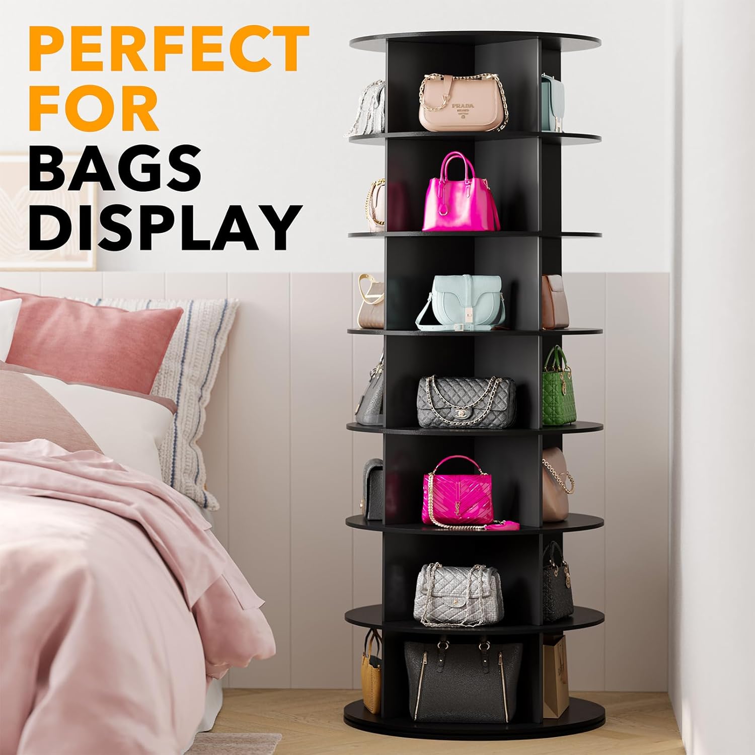 Black 7-Tier Rotating Shoe Rack for Closet