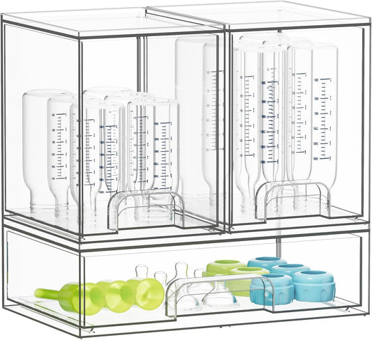Baby Bottle Organizer for Countertop & Cabinet – SpaceAid Clear Drawer Station, 3 Pack, 2M1L, 10.9" H
