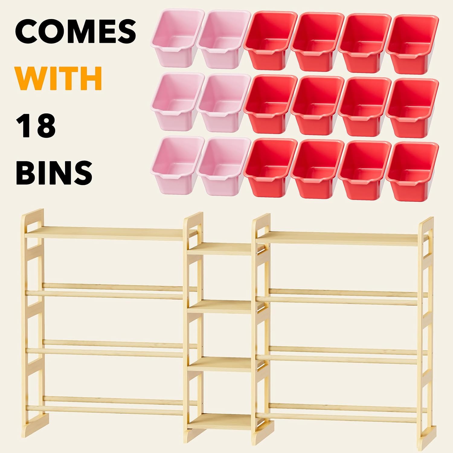 SpaceAid Large Toy Storage Organizer with 6 Shelves and 18 Bins, Book Shelf Organizers Storage Bookshelf, Kids Bin Shelf Box Bookcase for Bedroom Playroom Organization Room Decor, White