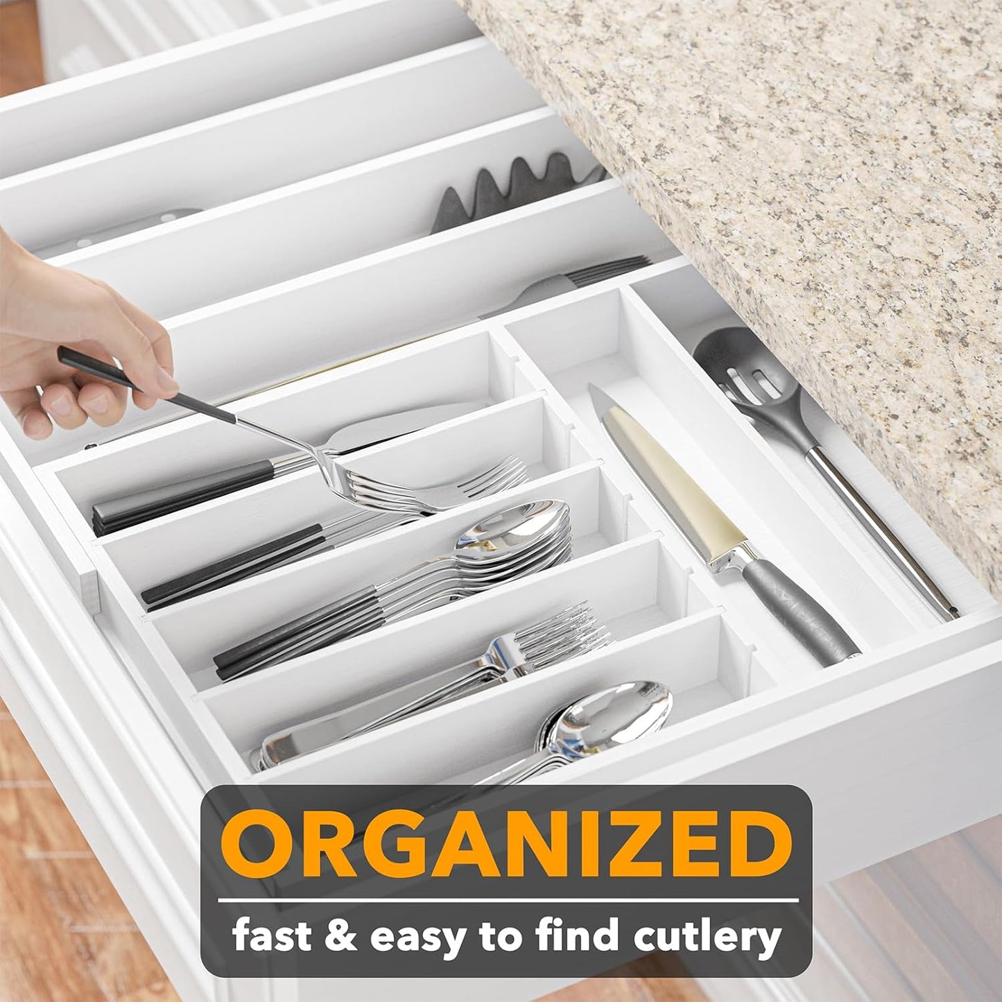 Expandable Kitchen Utensil Organizer 2.5" High White