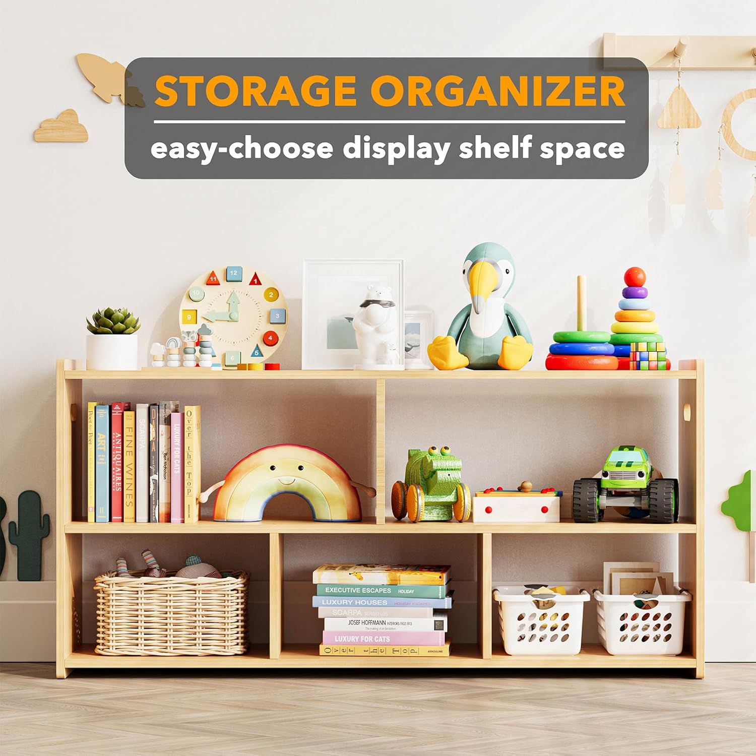 Kids Bookshelf with 5 Compartments