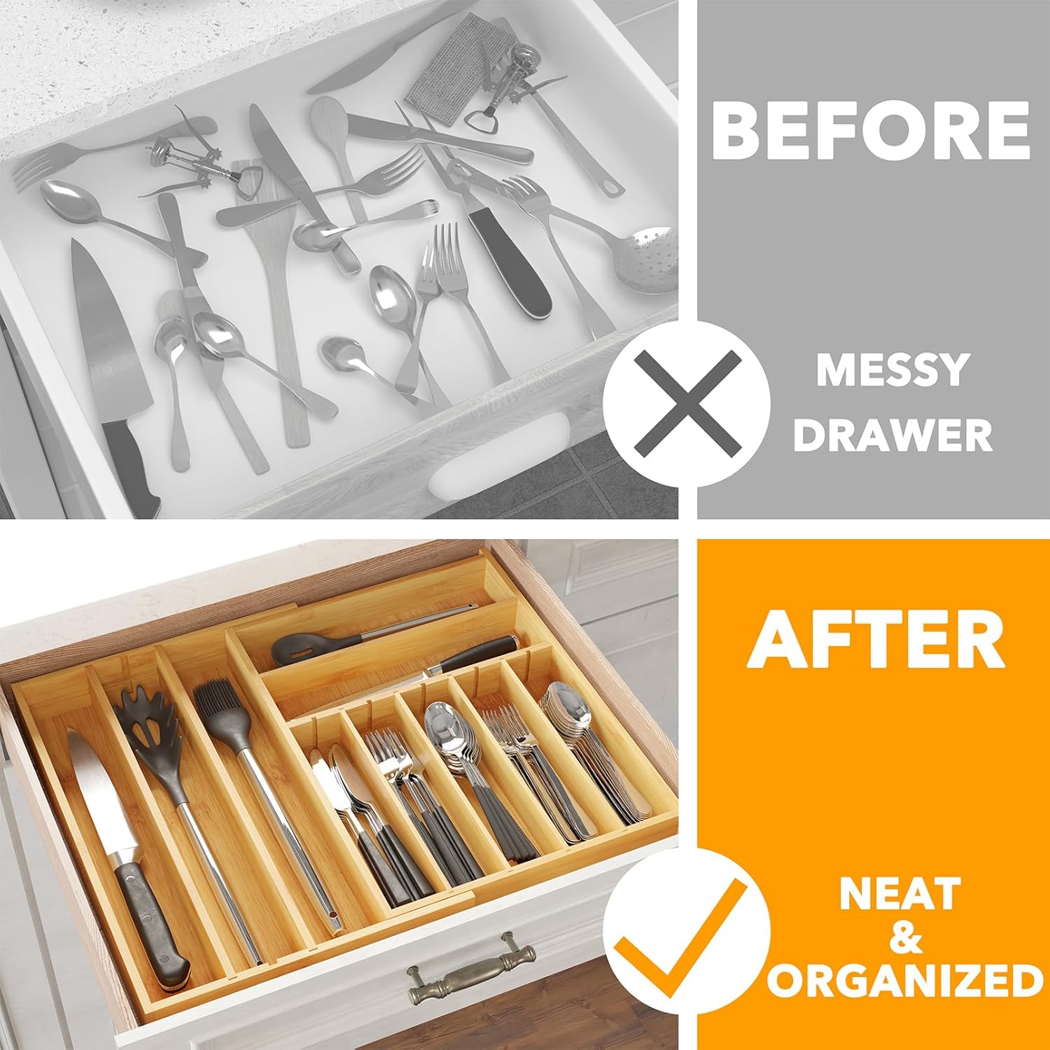 Expandable Kitchen Utensil Organizer 2.5" High Natural