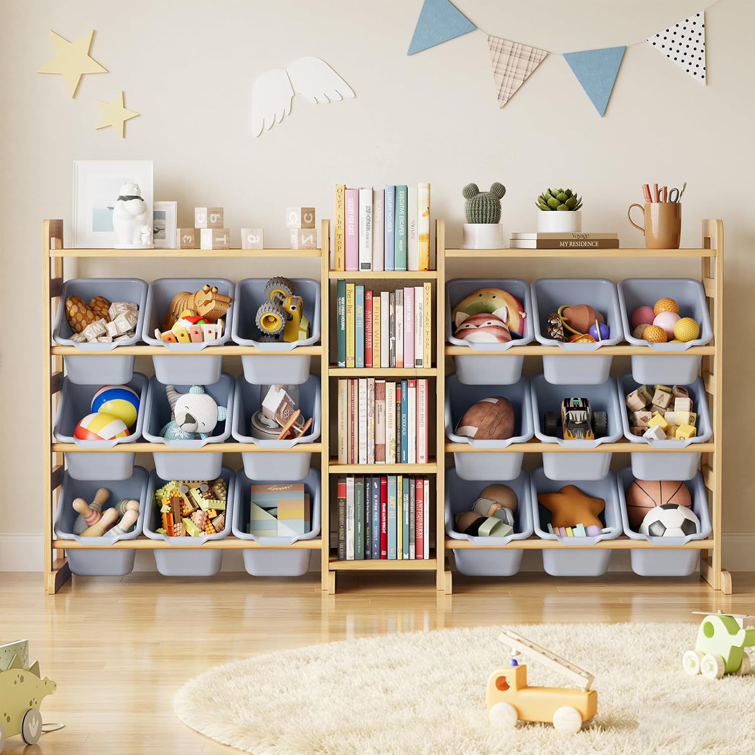 SpaceAid Large Toy Storage Organizer with 6 Shelves and 18 Bins, Book Shelf Organizers Storage Bookshelf, Kids Bin Shelf Box Bookcase for Bedroom Playroom Organization Room Decor, White