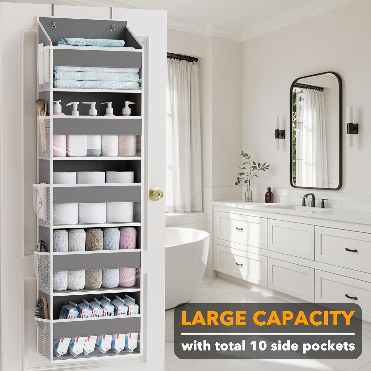 SpaceAid Over The Door Organizer with 5 Large Pockets and 10 Mesh Side Pockets