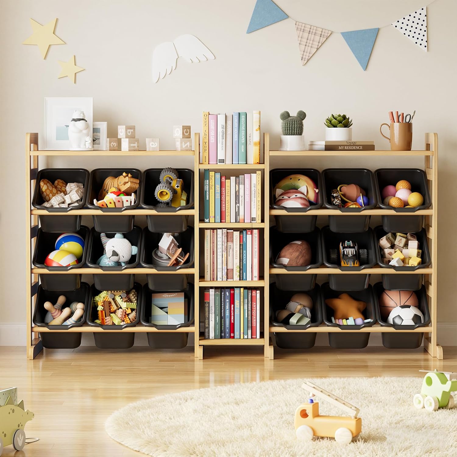 SpaceAid Large Toy Storage Organizer with 6 Shelves and 18 Bins, Book Shelf Organizers Storage Bookshelf, Kids Bin Shelf Box Bookcase for Bedroom Playroom Organization Room Decor, White