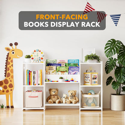 SpaceAid 6-in-1 Bookshelf Storage Organizer, Montessori Bookcase for Toddlers, Wooden Book Rack Shelf Cabinet Furniture for Kids Rooms, Playroom, Nursery and Classroom, 45.6“ Wide