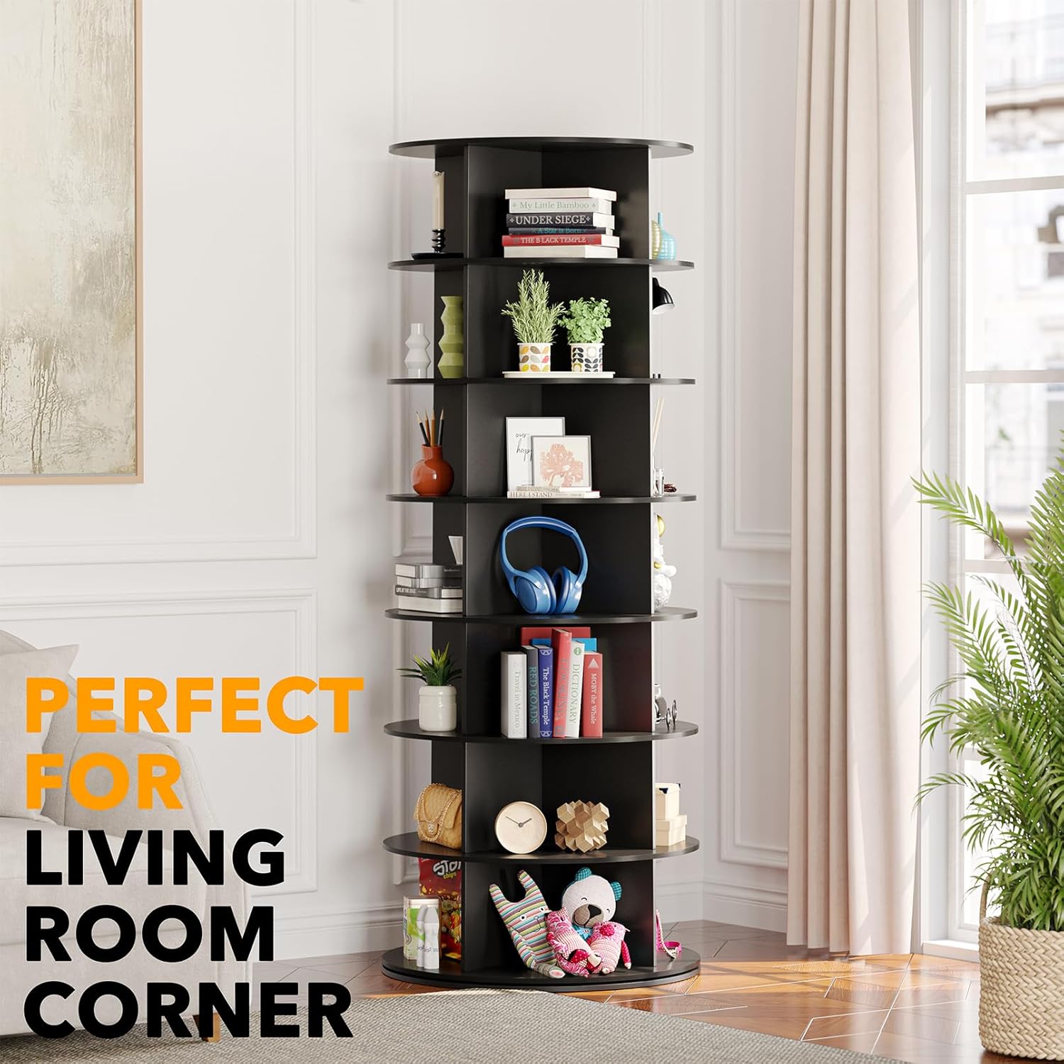 Black 7-Tier Rotating Shoe Rack for Closet