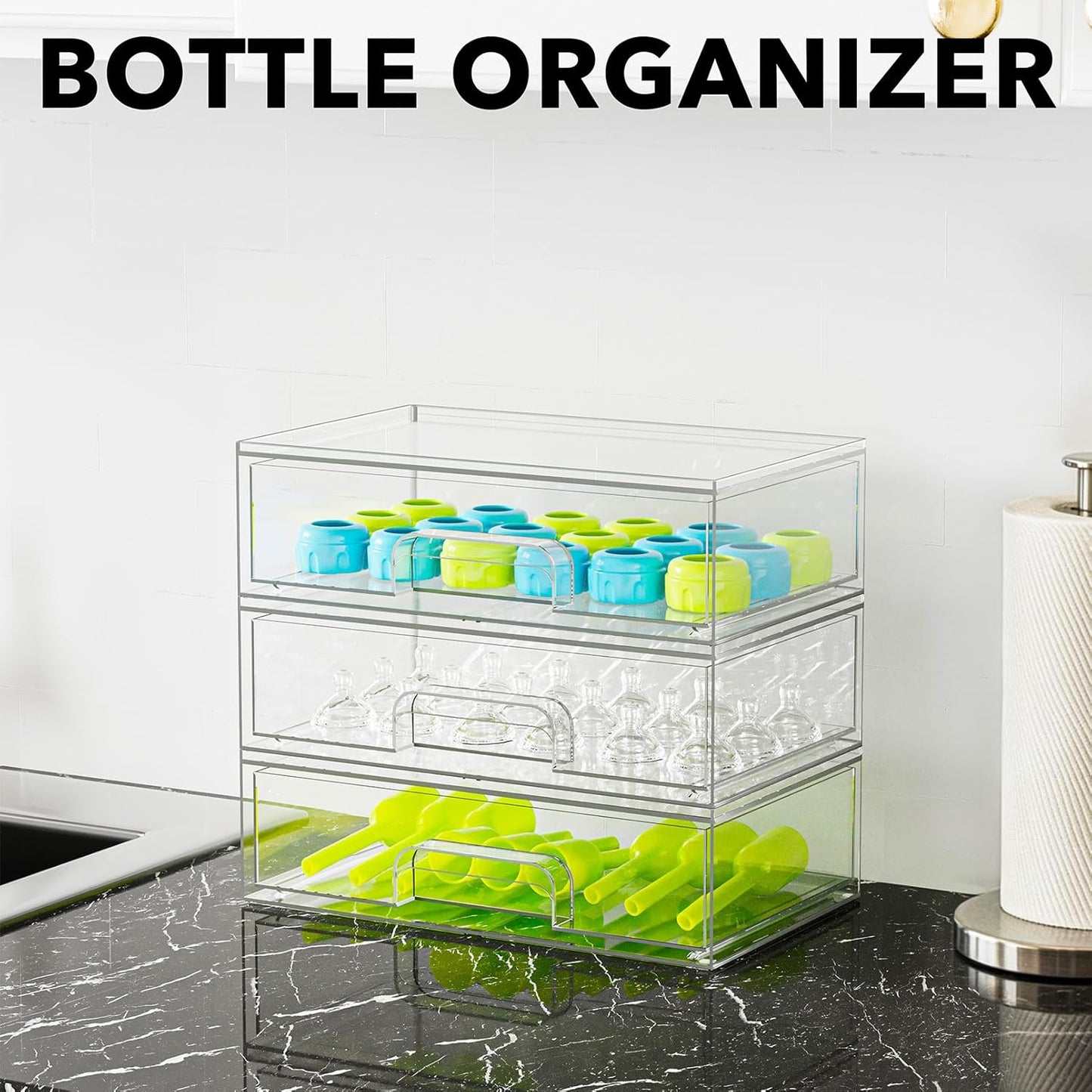 Baby Bottle Organizer by SpaceAid – Countertop & Pantry Storage Solution, 3 Pack, 3L, 10.3"H