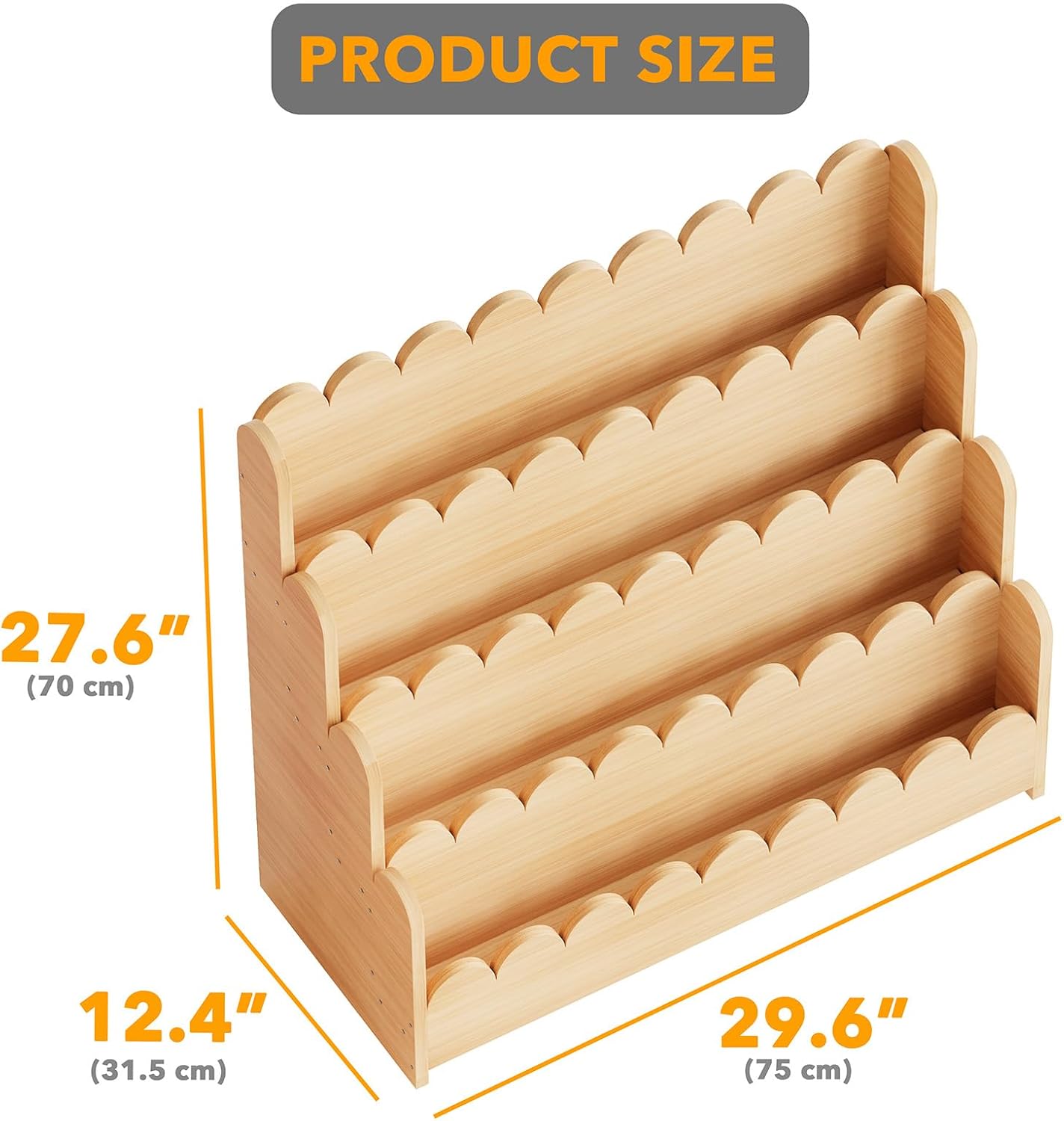 Wooden bottle rack with dimensions labeled on a white background