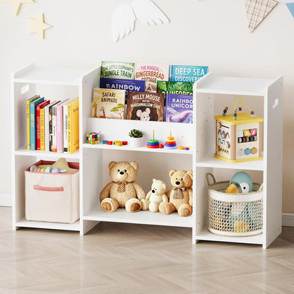 SpaceAid 6-in-1 Bookshelf Storage Organizer, Montessori Bookcase for Toddlers, Wooden Book Rack Shelf Cabinet Furniture for Kids Rooms, Playroom, Nursery and Classroom, 45.6“ Wide