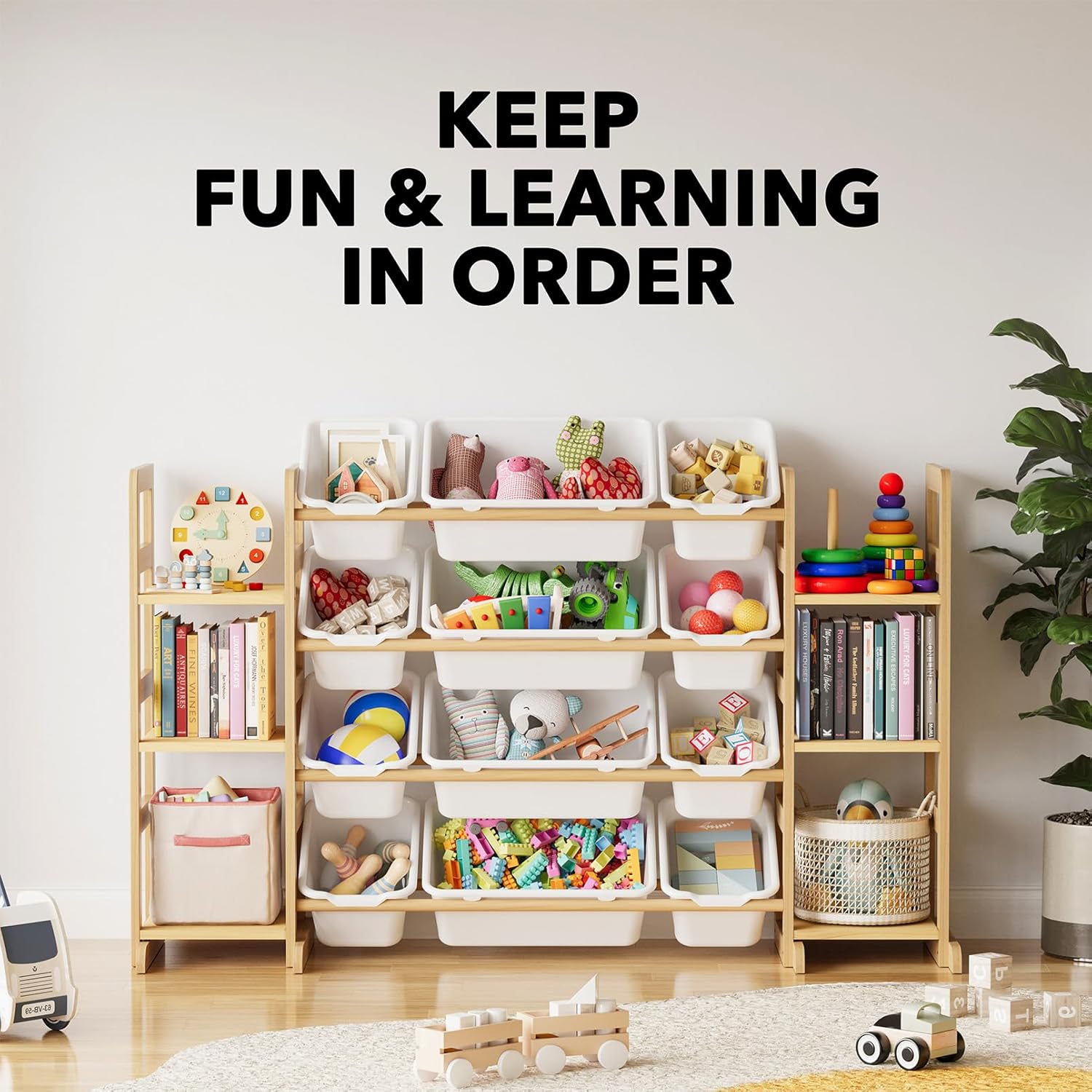 Toy Storage Organizer with 6 Shelves and 12 Bins White