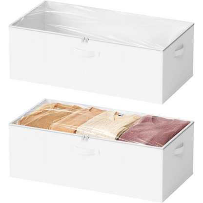 2 Pack 10" High Under Bed Storage Bins with Lids white