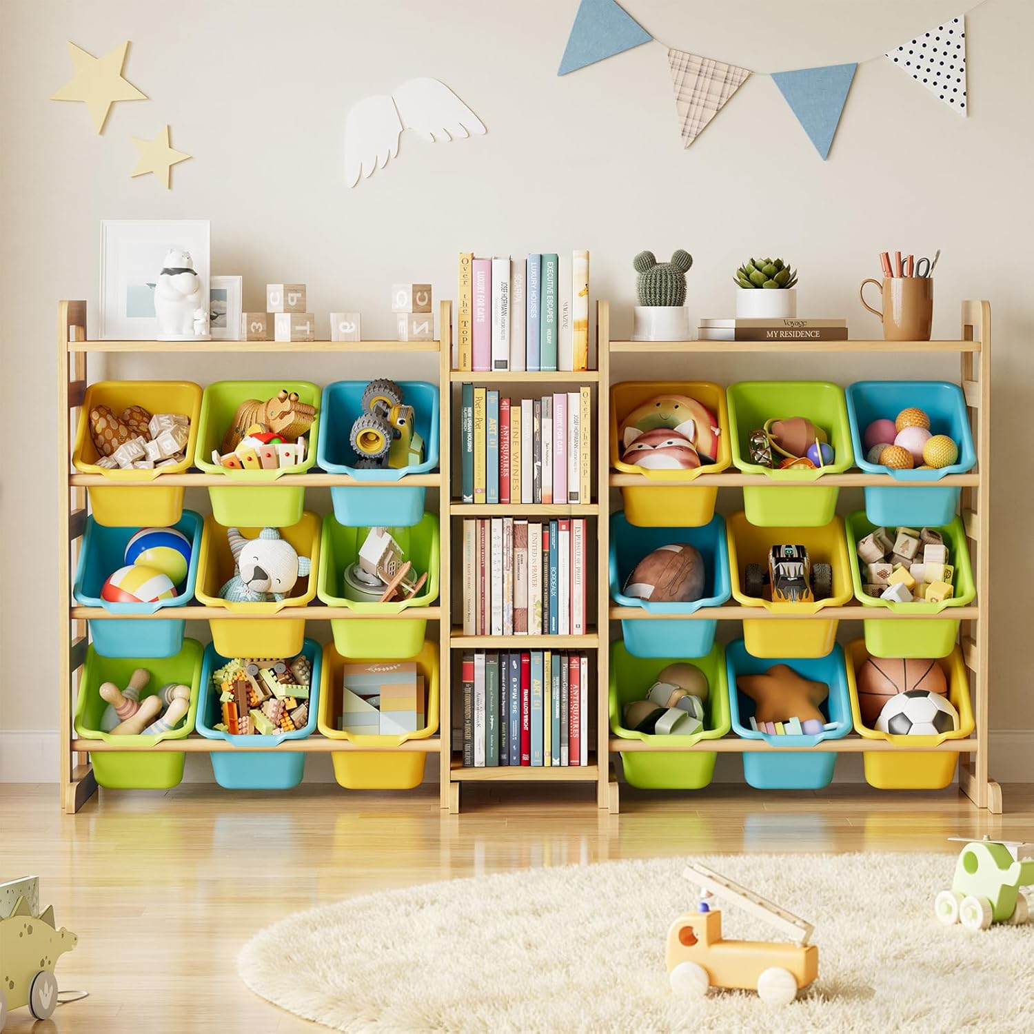 SpaceAid Large Toy Storage Organizer with 6 Shelves and 18 Bins, Book Shelf Organizers Storage Bookshelf, Kids Bin Shelf Box Bookcase for Bedroom Playroom Organization Room Decor, White