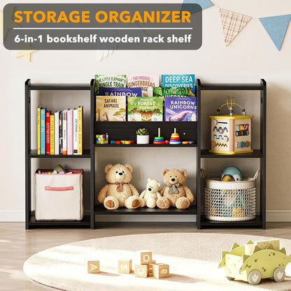 SpaceAid 6-in-1 Bookshelf Storage Organizer, Montessori Bookcase for Toddlers, Wooden Book Rack Shelf Cabinet Furniture for Kids Rooms, Playroom, Nursery and Classroom, 45.6“ Wide