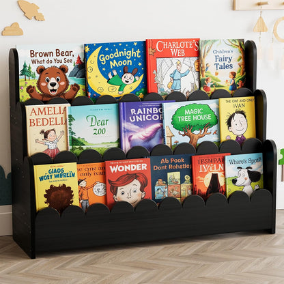 SpaceAid 3-Tier Montessori Bookshelf – Scalloped Front-Facing Book Shelf for Toddlers