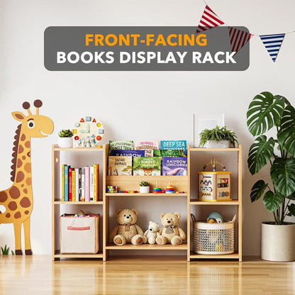 SpaceAid 6-in-1 Bookshelf Storage Organizer, Montessori Bookcase for Toddlers, Wooden Book Rack Shelf Cabinet Furniture for Kids Rooms, Playroom, Nursery and Classroom, 45.6“ Wide