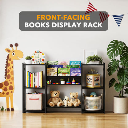 SpaceAid 6-in-1 Bookshelf Storage Organizer, Montessori Bookcase for Toddlers, Wooden Book Rack Shelf Cabinet Furniture for Kids Rooms, Playroom, Nursery and Classroom, 45.6“ Wide
