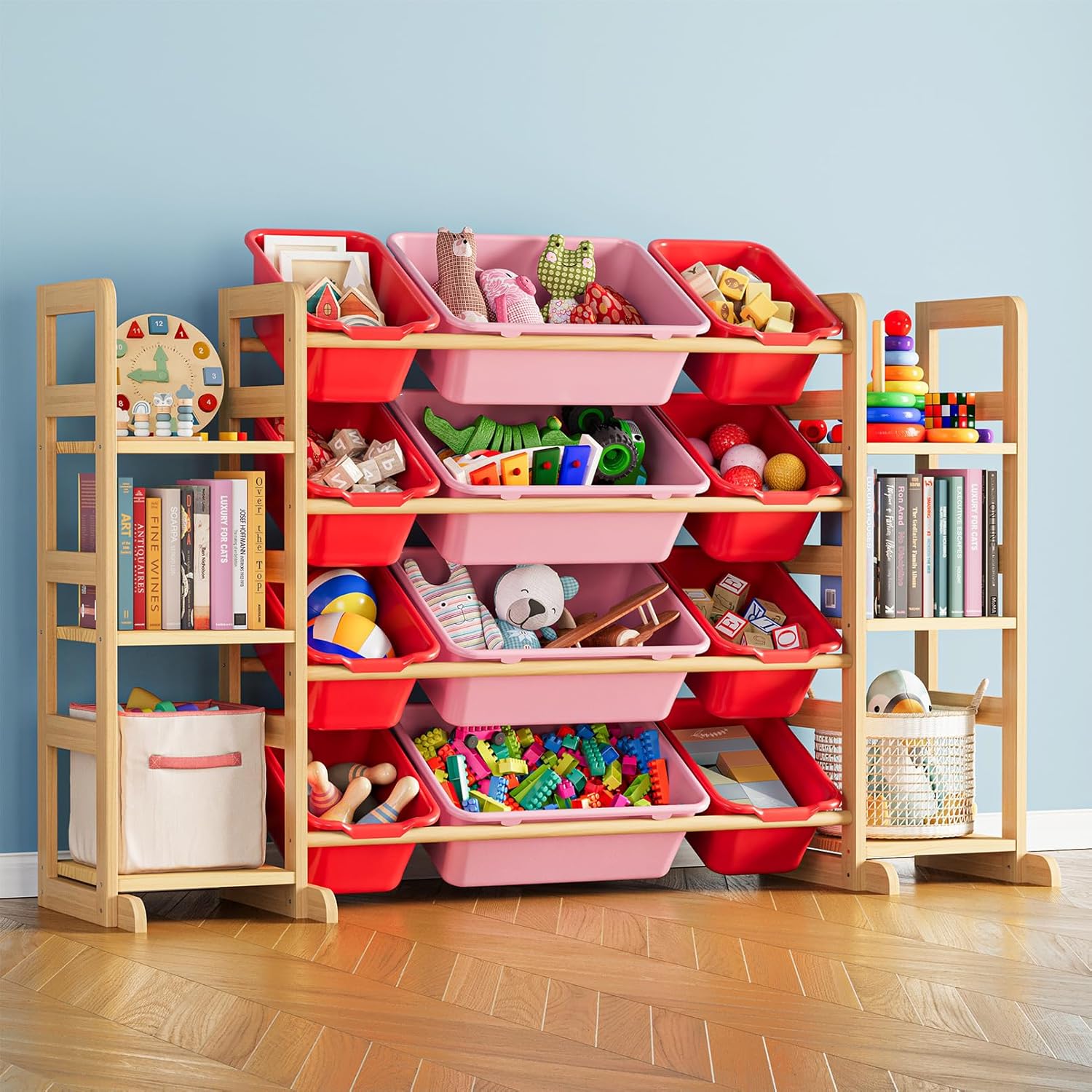 Toy Storage Organizer with 6 Shelves and 12 Bins Red and Pink